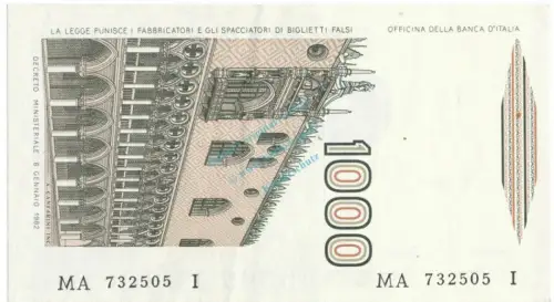 Banknote Italien , 1.000 Lire Schein unc-kfr. 1982, WPM.109 -Marco Polo- 0338