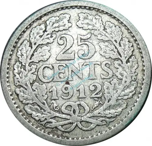 Niederlande , Kursmünze 25 Cents 1912 -Wilhelmina I. 0640- KM.146 s-ss , -0214