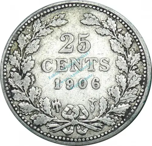 Niederlande , Kursmünze 25 Cents 1906 -Wilhelmina- KM.120.2 s-ss , -0217