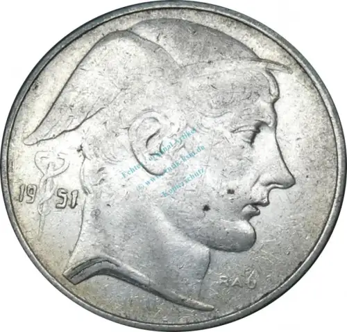 Belgien , Kursmünze 20 Francs 1951 -Mann mit Helm 0835- KM.141.1 ss , -0212