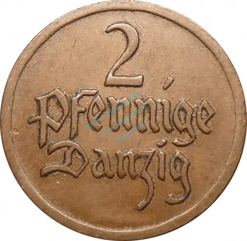 Danzig 2 Pfennig Kursmünze 1926 -Wappenschild zw. Jahreszahl- ss , J.D 3 -0757