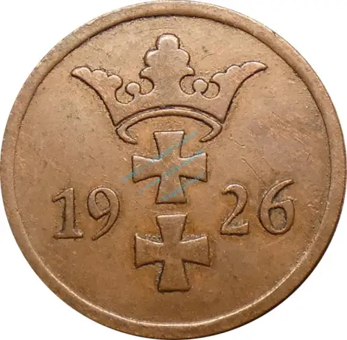 Danzig 2 Pfennig Kursmünze 1926 -Wappenschild zw. Jahreszahl- ss , J.D 3 -0757