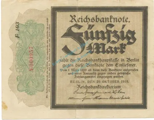 50 Mark Trauerschein gbr 1918 DEU-44.c, Ros.56, P.64 Kaiserreich -1298