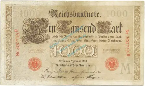 1000 Mark Schein 1908 gbr. DEU.33, Ros.36, P.36 deutsches Kaiserreich -1312