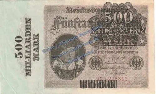 500 Milliarden Mark Überdruck in gbr. DEU-146.b, Ros.121, P.124 von 1923 , Weimarer Republik - Inflation