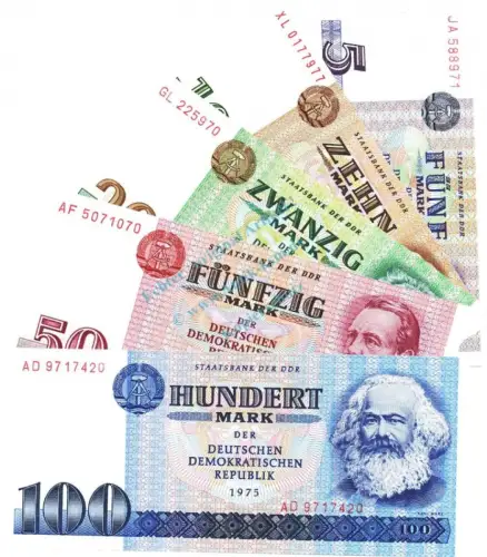 5 bis 100 Mark Set-DDR unc-kfr. DDR.21-25, Ros.359-363, P.28-31 , DDR -1310