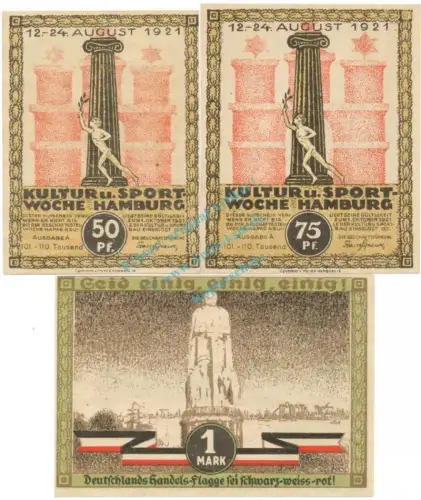 Hamburg , Notgeld Set 3 Scheine unc-kfr. M-G 539.2.K , HH 1921 Seriennotgeld -5745