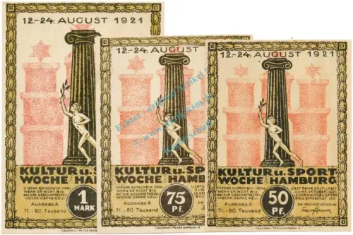 Hamburg , Notgeld Set 3 Scheine unc-kfr. M-G 539.2.H , HH 1921 Seriennotgeld -5746