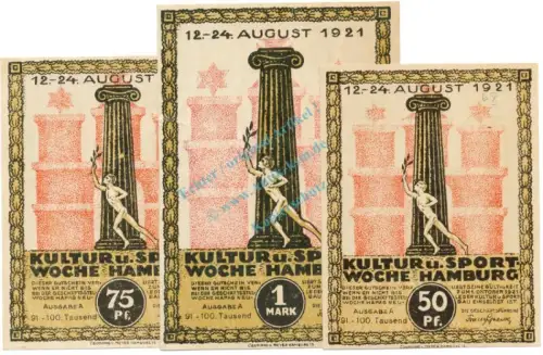 Hamburg , Notgeld Set 3 Scheine unc-kfr. M-G 539.2.J , HH 1921 Seriennotgeld -5747