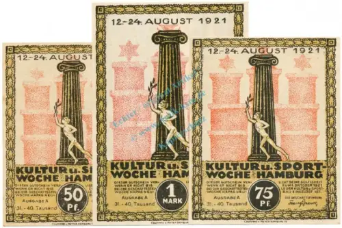 Hamburg , Notgeld Set 3 Scheine unc-kfr. M-G 539.2.D , HH 1921 Seriennotgeld -5748