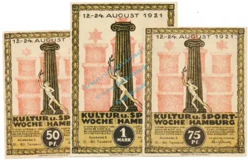 Hamburg , Notgeld Set 3 Scheine unc-kfr. M-G 539.2.F , HH 1921 Seriennotgeld -5749
