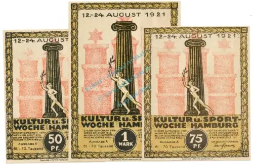 Hamburg , Notgeld Set 3 Scheine unc-kfr. M-G 539.2.G , HH 1921 Seriennotgeld -5750