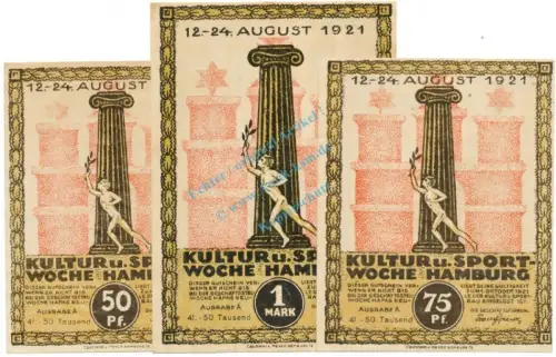 Hamburg , Notgeld Set 3 Scheine unc-kfr. M-G 539.2.E , HH 1921 Seriennotgeld -5751