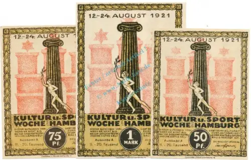 Hamburg , Notgeld Set 3 Scheine unc-kfr. M-G 539.2.B , HH 1921 Seriennotgeld -5753