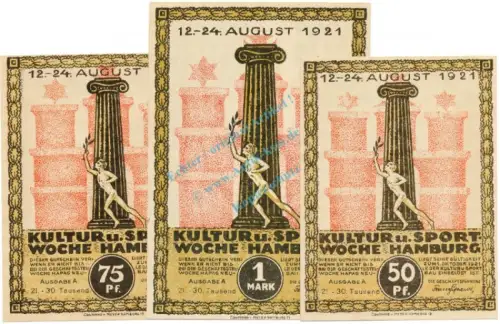 Hamburg , Notgeld Set 3 Scheine unc-kfr. M-G 539.2.C , HH 1921 Seriennotgeld -5754