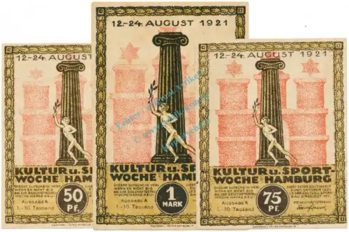 Hamburg , Notgeld Set 3 Scheine unc-kfr. M-G 539.2.A , HH 1921 Seriennotgeld -5755