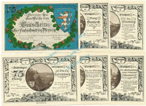 Kahla , Notgeld Set mit 6 Scheinen unc-kfr. M-G 655.3 , TH 1921 Seriennotgeld -5815