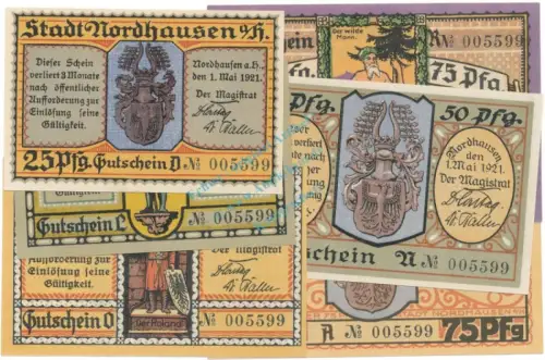 Mühlhausen , Notgeld Set -6 x Nummerngleich- unc-kfr. M-G 987.1 , TH 1921 Seriennotgeld -5805