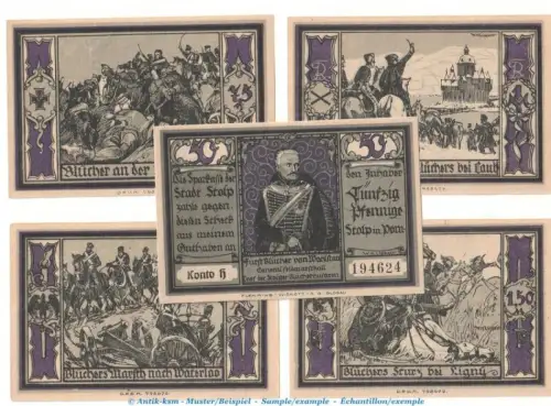 Stolp , Notgeld Set mit 5 Scheinen unc-kfr. M-G 1275.5 , POM o.D. Seriennotgeld -1155