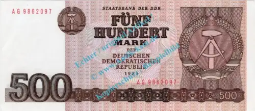 Banknote , 500 Mark Schein in kfr. DDR-27, Ros.365, P.33, Staatsbank der DDR