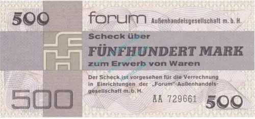 500 Mark Forum Scheck unc-kfr. 1979 DDR-36, Ros.373, P.FX7 , DDR -1306