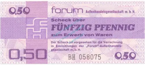 50 Pfennig Forum Scheck unc-kfr. 1979 DDR-29, Ros.367, P.FX1 , DDR -1309