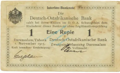 1 Rupie Schein 1916 gbr. DOA.16, Ros.915, P.8 Deutsch-Ostafrika -1318