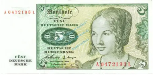 5 D-Mark Schein unc-kfr 1960 BRD-6, Ros.262, P.18 , Deutsche Bundesbank -1282