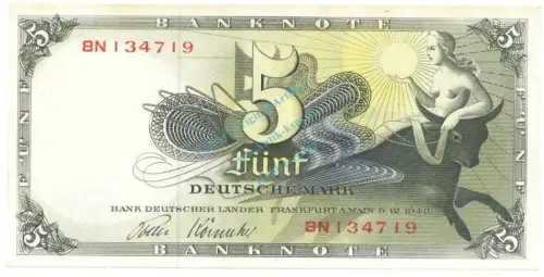 5 Mark Schein unc-kfr 1948 BRD-1, Ros.252, P.13 , Bank deutscher Länder -1286