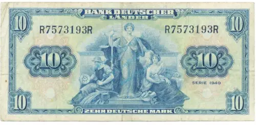 10 Mark Schein -Kopfgeld- gbr. 1949 BRD-4, Ros.258, P.16.a , Bank deutscher Länder -1294