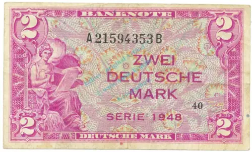 2 Mark Schein -A...B- gbr. 1948 WBZ-3, Ros.234, P.3.a , Bank deutscher Länder -1296