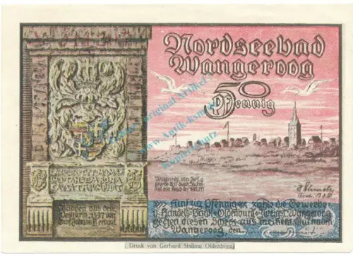 Wangeroog , Notgeld 50 Pfennig Schein unc-kfr. M-G 1375.1 , NDS o.D. Seriennotgeld -5728