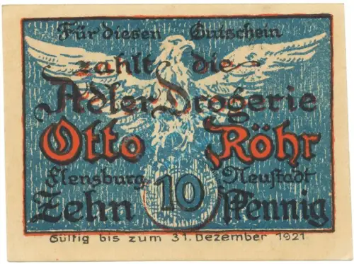 Flensburg , Notgeld 10 Pfennig Schein unc-kfr. M-G 363.1.a , SH o.D. Seriennotgeld -2937