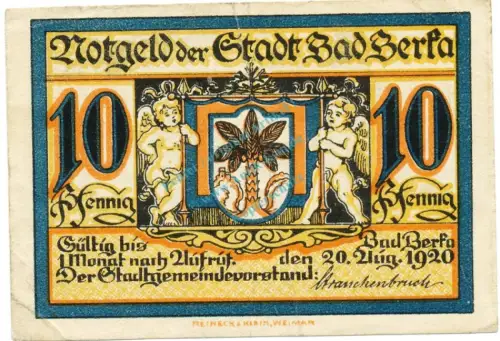 Bad Berka , Notgeld 10 Pfennig  -Kn...A- gbr., M-G 79.1 b , TH 1920 Seriennotgeld -2886