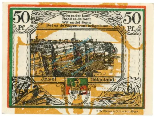 Helgoland , Notgeld 50 Pfennig -Fehldruck- unc-kfr. M-G 595.4 , SH 1921 Seriennotgeld -5779