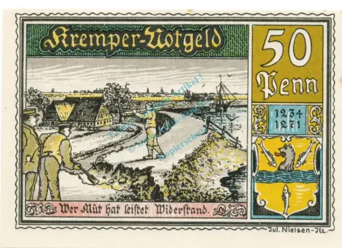Krempe , Notgeld 50 Pfennig -Fehlfarbe- unc-kfr. M-G 742.1.B , SH 1920 Seriennotgeld -5777