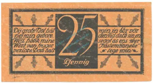 Cleve , Notgeld 25 Pfennig Schein unc-kfr. Tieste 1155.20.03 , RHL 1920 Verkehrsausgabe -4060