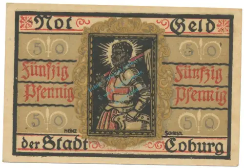 Coburg , Notgeld 50 Pfennig Schein unc-kfr. Tieste 1170.05.20 , BAY 1919 Verkehrsausgabe -4067