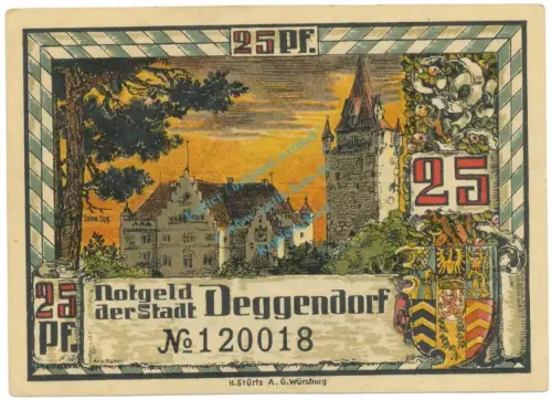 Vorlage NG  - kfr -Deggendorf , Notgeld 25 Pfennig Schein unc-kfr. Tieste 1315.25.25 BAY 1920 Verkehrsausgabe -4078