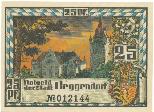 Deggendorf , Notgeld 25 Pfennig Schein unc-kfr. Tieste 1315.25.20 BAY 1920 Verkehrsausgabe -4079