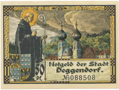Deggendorf , Notgeld 50 Pfennig Schein unc-kfr. Tieste 1315.25.21 BAY 1920 Verkehrsausgabe -4080