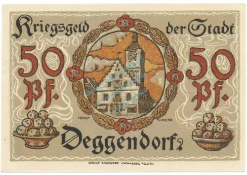 Deggendorf , Notgeld 50 Pfennig Schein unc-kfr. Tieste 1315.25.16 BAY 1918 Verkehrsausgabe -4082