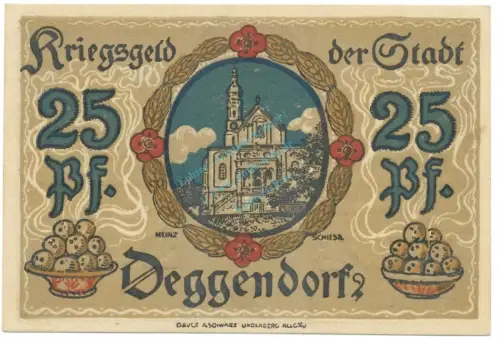 Deggendorf , Notgeld 25 Pfennig Schein unc-kfr. Tieste 1315.25.10 BAY 1918 Verkehrsausgabe -4083