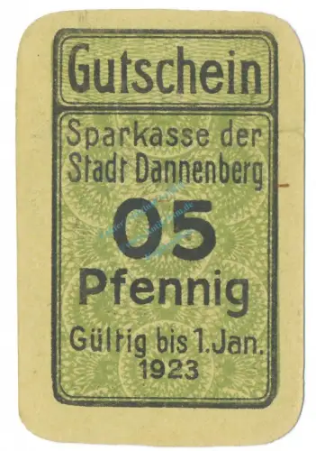 Dannenberg , Notgeld 5 Pfennig Schein unc-kfr. Tieste 1285.05.10 NDS o.D. Verkehrsausgabe -4091