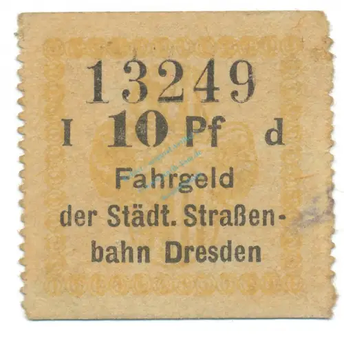 Dresden , Notgeld 10 Pfennig Schein F-kfr. Tieste 1475.260.01 S o.D. Verkehrsausgabe -4096