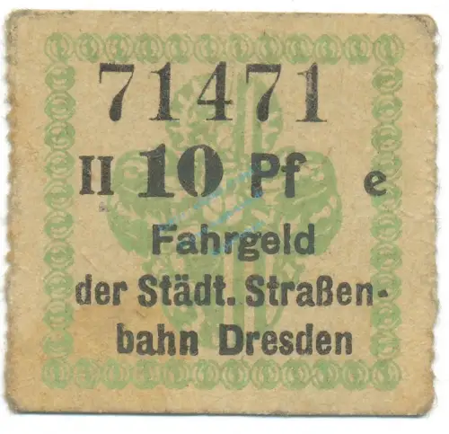 Dresden , Notgeld 10 Pfennig Schein F-kfr. Tieste 1475.260.05 S o.D. Verkehrsausgabe -4097
