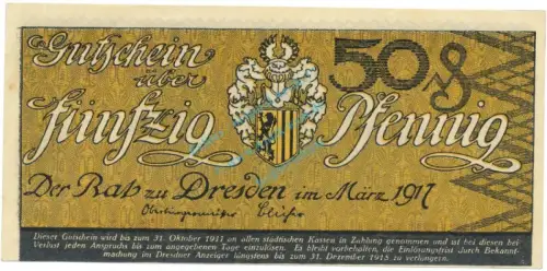 Dresden , Notgeld 50 Pfennig Schein unc-kfr. Tieste 1475.255.01 S o.D. Verkehrsausgabe -4099