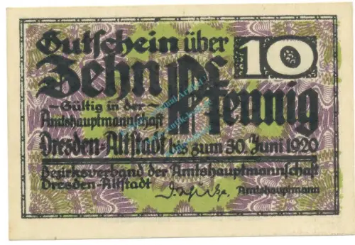 Dresden , Notgeld 10 Pfennig Schein unc-kfr. Tieste 1480.30.05 S o.D. Verkehrsausgabe -4100