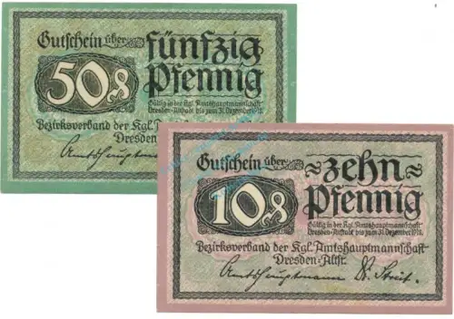Dresden , Notgeld Set 2 Scheine unc-kfr. Tieste 1480.30.01-02 S o.D. Verkehrsausgabe -4101
