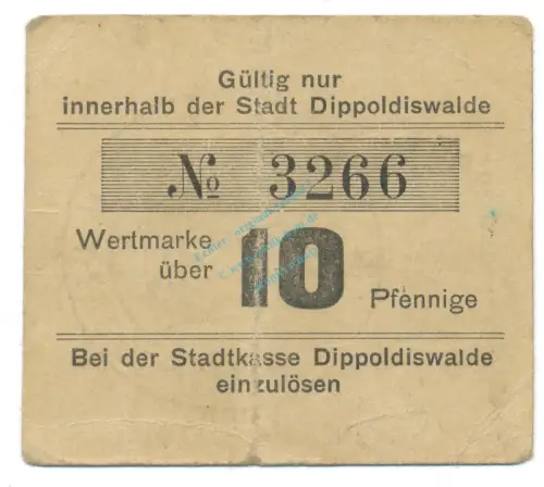 Dippoldiswalde , Notgeld 10 Pfennig Schein gbr. Tieste 1400.30.10  , S o.D. Verkehrsausgabe -4112